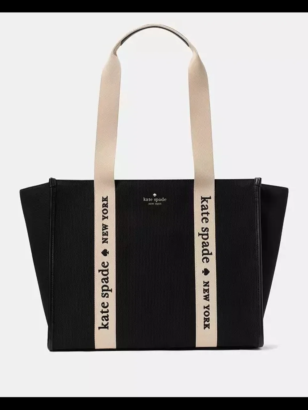 kate spade Black Canvas Tote with Cream Logo Straps